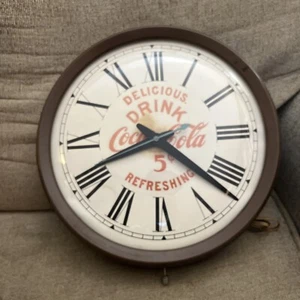True VINTAGE COCA COLA CLOCK DELICIOUS DRINK 5 CENT REFRESHING - WORKS Coke - Picture 1 of 8