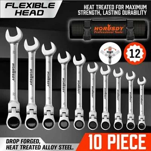 10 Piece Flex Head Combination Ratcheting Spanner Set - Picture 1 of 9