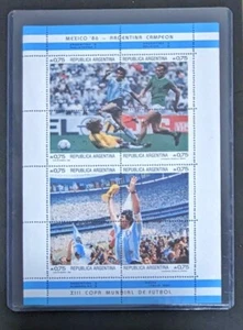 Mexico '86 Argentina Campeon 8 Stamp Sheet Maradona Holding World Cup Trophy - Picture 1 of 6