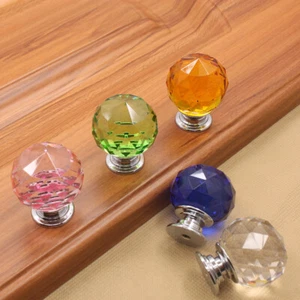 CLEAR CRYSTAL DIAMOND GLASS DOOR KNOBS CUPBOARD DRAWER FURNITURE HANDLE CABINET - Picture 1 of 13