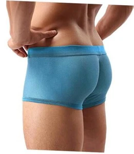 Mens Sexy Underwear Breathable Mesh Boxer Briefs See Through Hollow Medium Blue - Picture 1 of 3