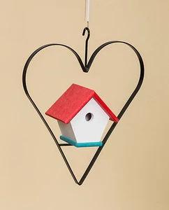 WREN BIRD HOUSE in IRON HEART HANGER ~ Amish Handmade in 12 Color Choices USA - Picture 1 of 13
