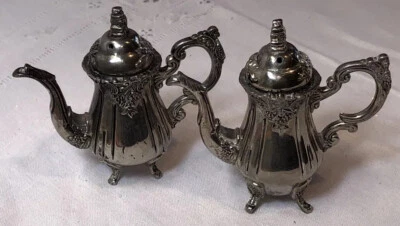 Винтажный набор Godinger из 2 серебряных тяжелых ножек чайник форма солонки и перечницы P0 - Изображение 1 из 4