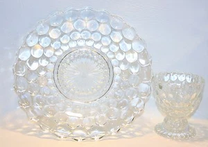 Vintage Clear Bubble Glass Plate and Footed Bowl Goblet Anchor Hocking? Avon - Imagen 1 de 2