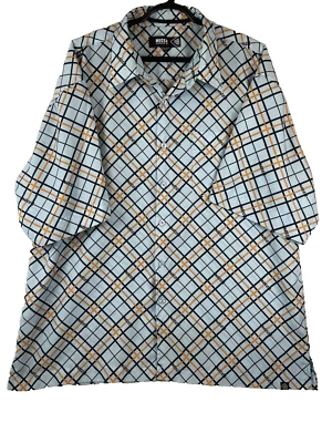 Mecca Mens Short Sleeve Button Up White Plaid Shirt 100% Polyester Logo 3XL - Image 1 of 4