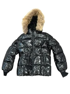 SCOTCH BONNET Girls 18 Womens S Puffer Jacket Coat Black Duck Down Fur Trim Hood - Picture 1 of 14