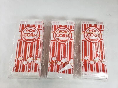 Lot Of 3 Carnival King Red White 1 Oz Paper Popcorn Machine Bag 100/Pack - Image 1 of 4