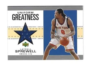 Tarjeta de material Latrell Sprewell 2002-03 UD Authentics Uniform Grandeza, # LS-U - Imagen 1 de 2