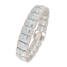 Square Shaped Blue Topaz CZ Stones 925 Sterling Silver Tennis Bracelet Jewelry