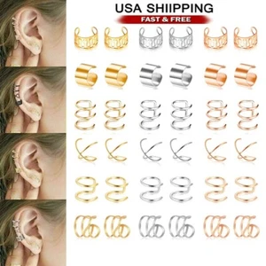 12× Stainless Steel Ear Cuff Helix Cartilage Clip On Wrap Earrings Non-Piercing - Picture 1 of 21
