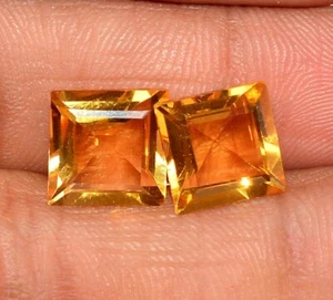 Certified Natural Citrine Square Cut Pair 10x10 mm 7.86 CTS Loose Gemstones - Picture 1 of 8