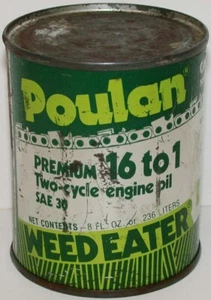 Lata de metal vintage POULAN WEED EATER de dos ciclos 8 oz Beaird Poulan Shreveport LA - Imagen 1 de 4