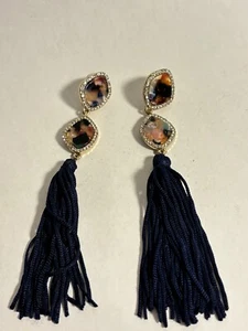 SUGARFIX by BaubleBar Multi-Colored calico resin blue Tassel Drop Earrings rare - Picture 1 of 5
