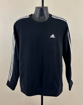 ADIDAS NWT Mens Sz Medium Black 3 Stripe Fleece Crew Neck Long Sleeve Sweatshirt - Image 1 of 4
