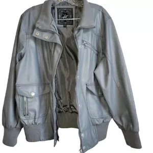 Vtg Beverly Hills Polo Club Women's Faux Leather Grey Bomber Jacket Size 1X - Picture 1 of 9