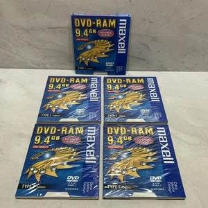 5 x Maxell DVD-RAM Cartridges 9.4GB Type I DRM94F Double Sided Rewritable - NEW - Afbeelding 1 van 6