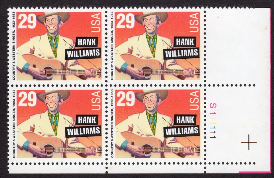 Scott #2723A Hank Williams Plate Block of 4 Stamps - MNH - Image 1 of 1