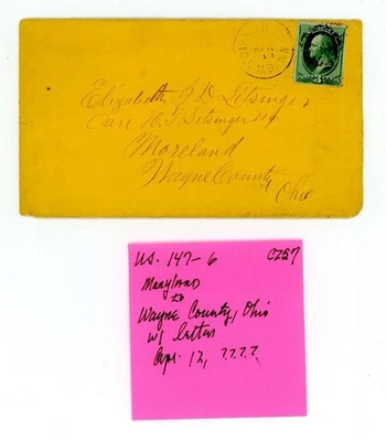 US Cover Scott # 147 - Maryland to Wayne County, Ohio with Letter     (6-C257) - Image 1 of 4