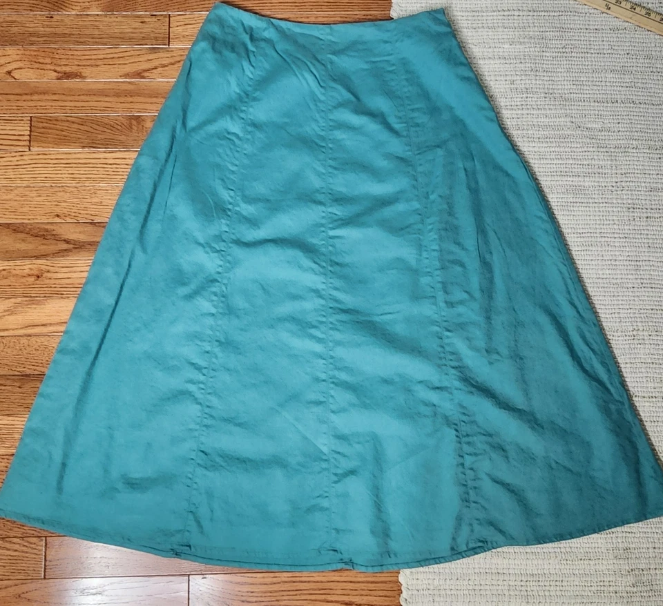 Falda midi con costuras de mezcla de lino Banana Republic 6 verde mar línea A forrada costera Foto 1 de 4