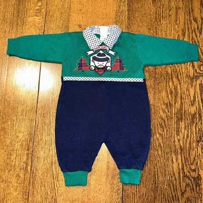 De Colección Años 90 Bordado Mameluco Una Pieza Tejido Suéter Vacaciones Navidad 3-6 Meses Foto 1 de 4