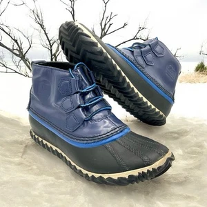 Sorel Women's Rain Boots Sz 7 Blue Patent Leather & RubberOut N About Nocturnal - Picture 1 of 15