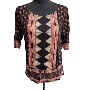 Top Lucky Brand (L) Multicolor Geométrico Manga 3/4 Cuello Redondo Cintura-Corbata - Imagen 1 de 6