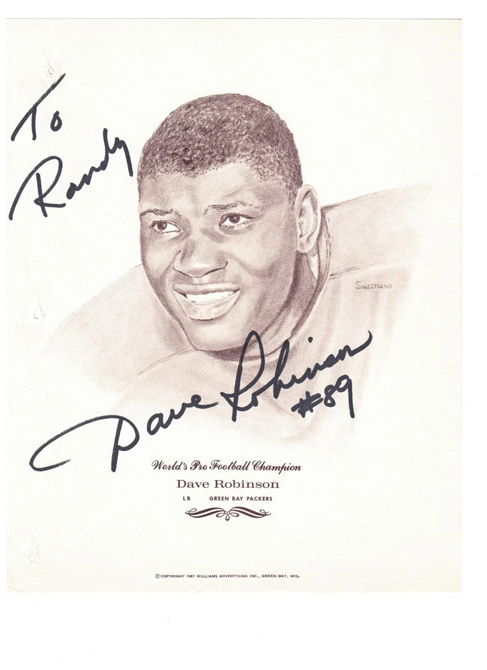NFL Green Bay Packers 1967 Williams Signed Portrait of HOF Dave Robinson - Image 1 of 1
