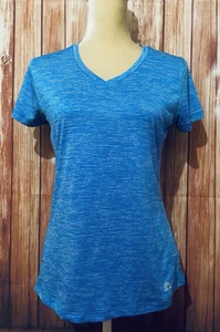 Women’s Medium Athletic Shirt RBX Blue Short Sleeves V Neck Silky Stretch - Picture 1 of 11