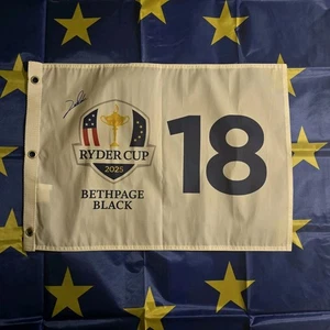 Jon Rahm Signed 2025 Ryder Cup Team Europe Autographed Auto Flag 🏆 Team 🇪🇺 - Picture 1 of 5