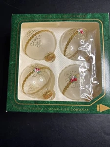 Vintage Weihnachten von Krebs Band Floral Glitzer Milchglas Krone Ornamente (4) - Bild 1 von 6