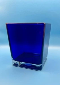Vintage COBALT BLUEđź’™TELEFLORA SQUARE VASE Candle CLEAR BOTTOM 90s Celestial - Picture 1 of 24