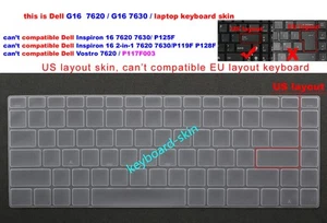 US Keyboard Cover Skin For Dell G16 7620 P105F011 P105F012 G16 7630 P122F laptop - Picture 1 of 7