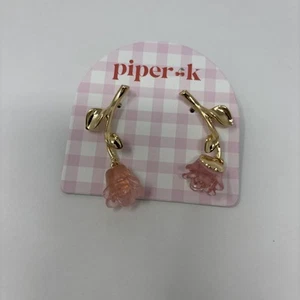 piper•k Cherry Rose Gold Plated Lead Safe/Nickel Free Epoxy Drop Earrings - Picture 1 of 5