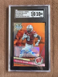 Braelon Allen SGC 10 2023 Bowman U University Cromo Arancione Auto /25 18/25 - Foto 1 di 2