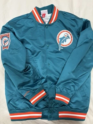 Chaqueta de bombardero universitaria Mitchell & Ness retro de los Miami Dolphins grande para hombre nueva sin etiquetas Foto 1 de 4