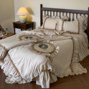 French Vintage Chic Ruffle Patchwork Bedding Duvet Cover Set Bedskirt Pillowcase - Picture 1 of 25