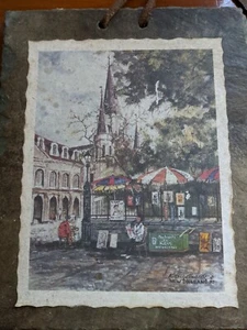 New Orleans Print On Vintage 1800s Roofing Slate Art Sketch 1987 Vieux Carre - Picture 1 of 7