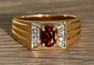 Natural garnet ring Mens Garnet Ring 925 Silver Gift For Him Garnet Promise Ring - Picture 1 of 9