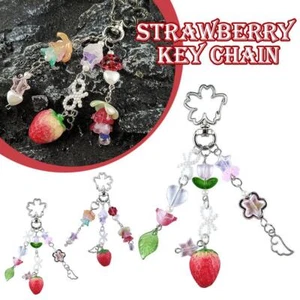 Cute Strawberry Bow Keychain Coquettish Fairytale Lily of the Valley Handba M2X9 - Picture 1 of 18