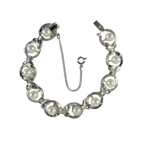 Bracciale Argento Sterling Giapponese Akoya Coltivato Perle Acqua Salata Foglia 25 Grammi - Foto 1 di 14