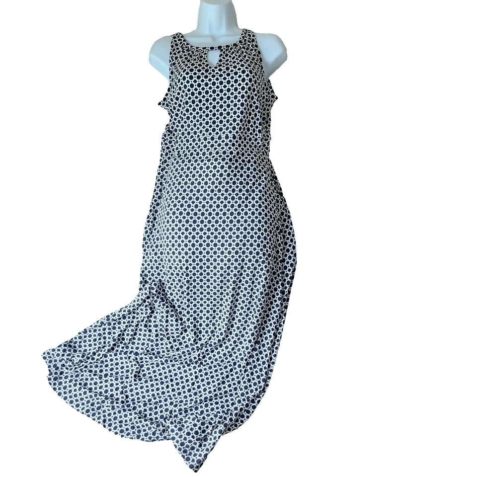 Banana Republic Dress Womens Petite Medium Black White Maxi Geo Fall Coastal Y2K - Image 1 of 4