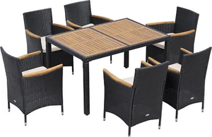 DecHome Tavolo da Giardino con Sedie 7 Pz in PE Rattan Legno Nero 051BK861 - Foto 1 di 6