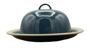 Mikasa Stone Craft Blue Round Covered Butter Cheese Dish Stoneware - Picture 1 of 7