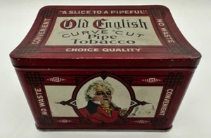 Old English Curve Cut Pipe Tobacco Tin Antique Advertising Hinged A+ Condition! - Picture 1 of 12
