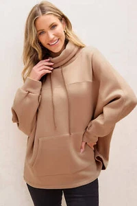 Hell französisches beigefarbenes Sweatshirt mit Kordelzug und Dolmanärmeln - Bild 1 von 9