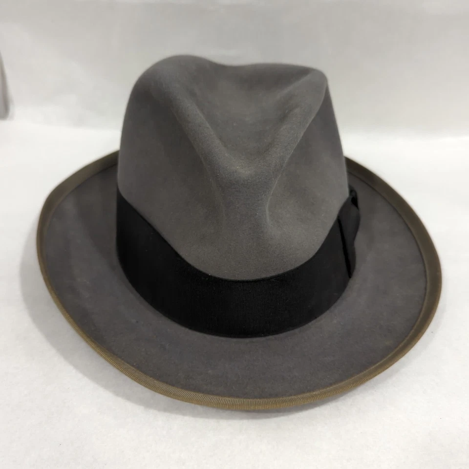 Very Nice Vintage Royal Stetson Hat Size 6 7/8 Gray Fedora W Olive Brim Gangster - Image 1 of 4