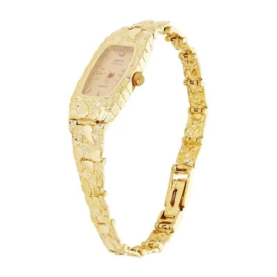 Reloj Geneve con pulsera de eslabones pepita de oro amarillo de 10k para mujer 6,5-7" Foto 1 de 4