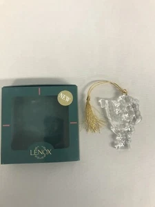 VTG LENOX CRYSTAL "HAPPY HOLIDAYS" SANTA w TOYS & HORN CHRISTMAS ORNAMENT MIB - Picture 1 of 3