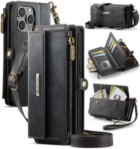 CaseMe C39 RFID Blocking Zipper Wallet Leather Phone Case with Crossbody Strap, - Zdjęcie 1 z 55