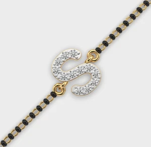 Brazalete S Mangalsutra con incrustaciones de diamantes en diamante cultivado en laboratorio de 14 k - Imagen 1 de 5